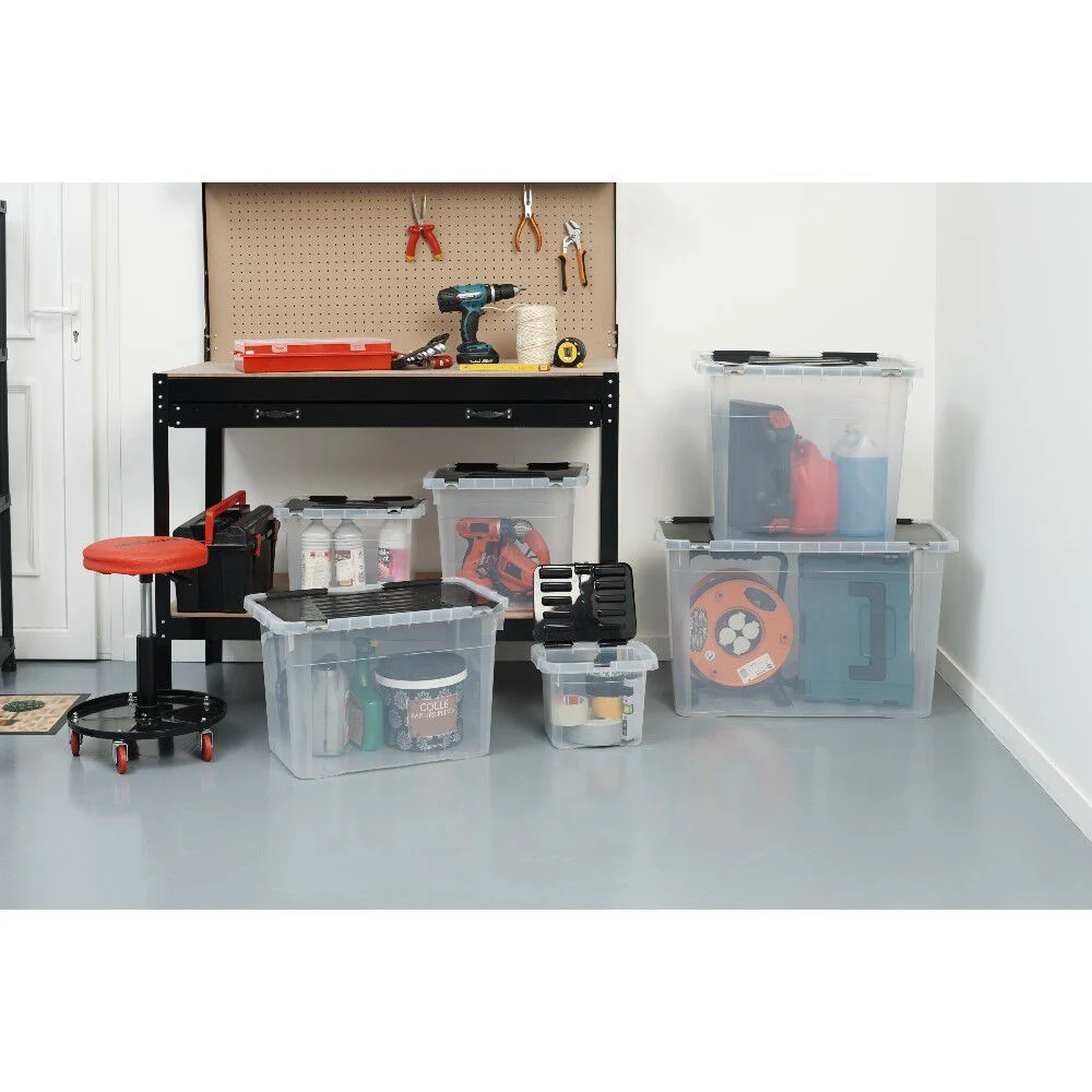Box de rangement en plastique avec fermeture clips 100 L