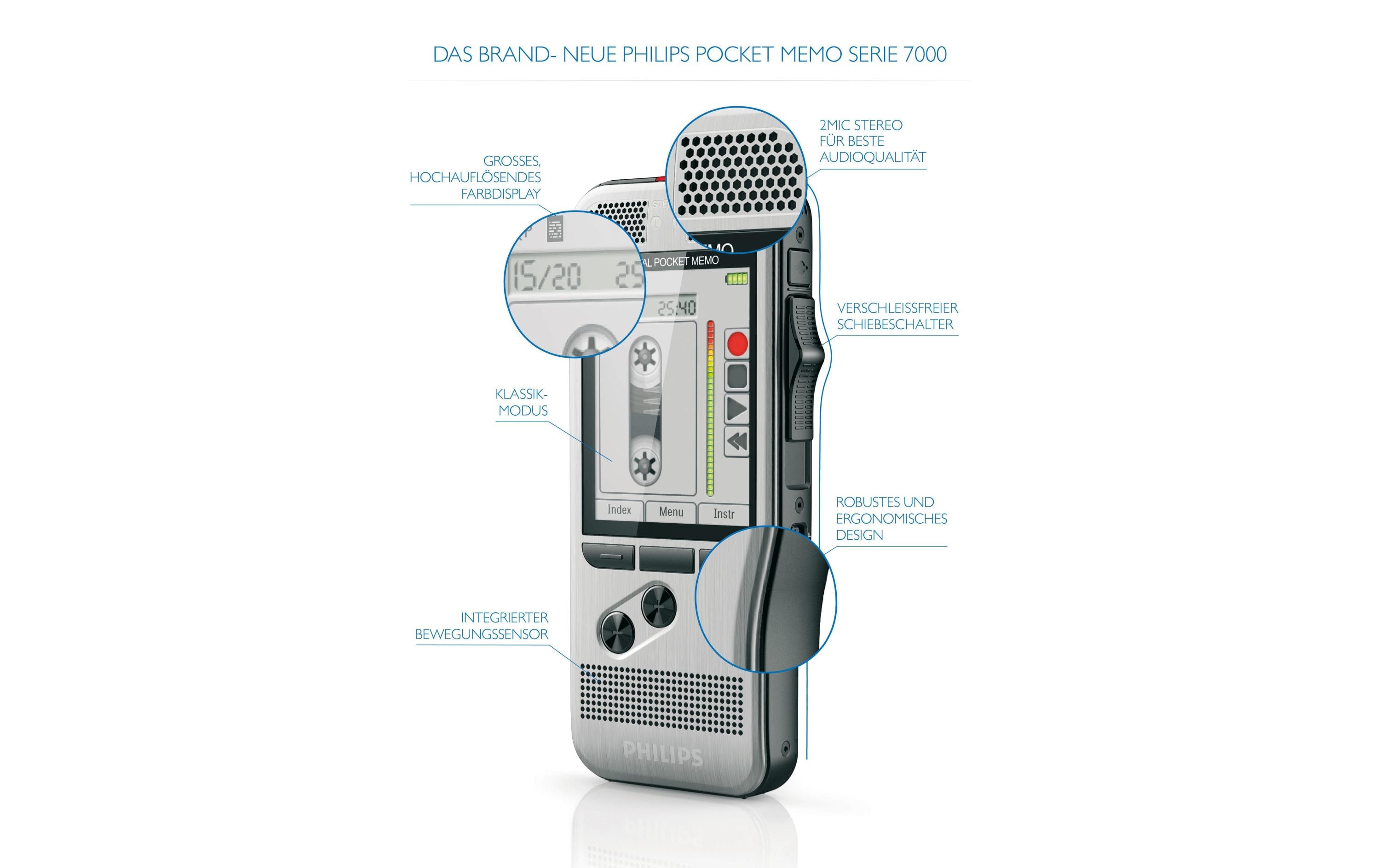 Diktiergerät Digital Pocket Memo DPM7200<br>Digitales Diktiergerät mit konfigurierbarem 4-Positions-Schiebeschalter