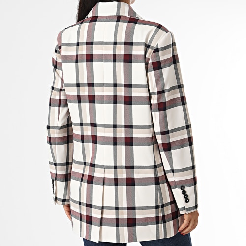 Veste Blazer A Carreaux Femme Global Stripe Check 0052 Beige Bordeaux Noir