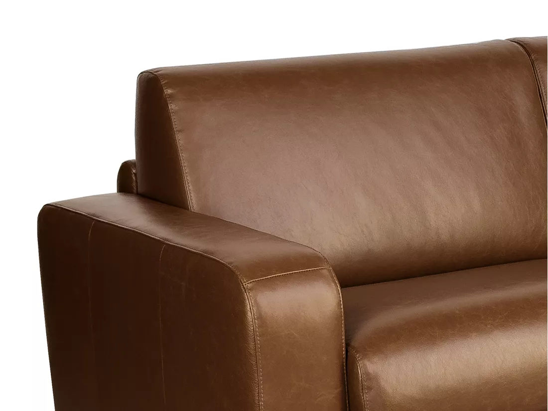 Canapé 4 places convertible express en cuir de buffle vintage caramel matelas 13 cm BEVIS
