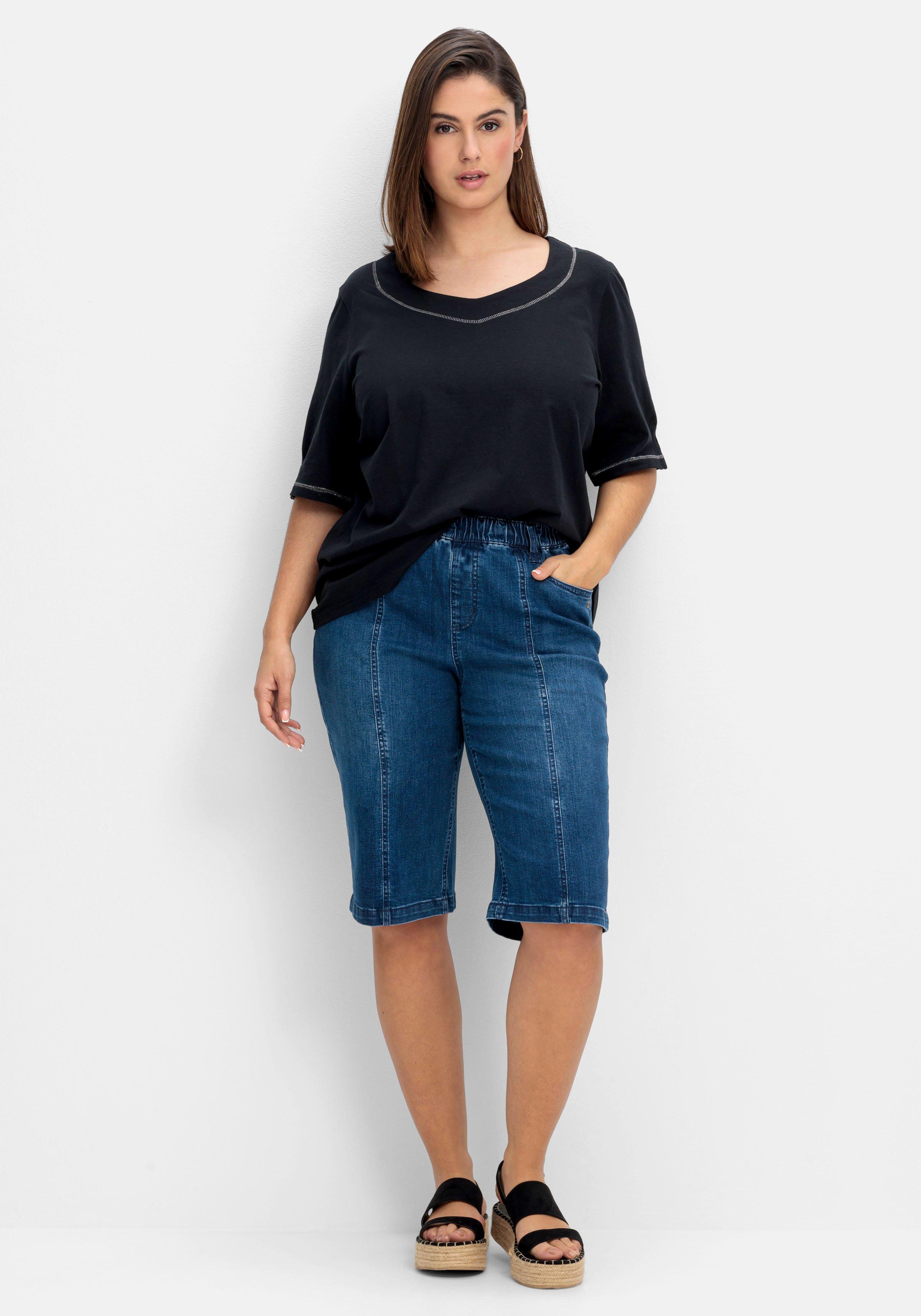 Jeans-Bermudas mit Gummibund und Teilungsnähten
