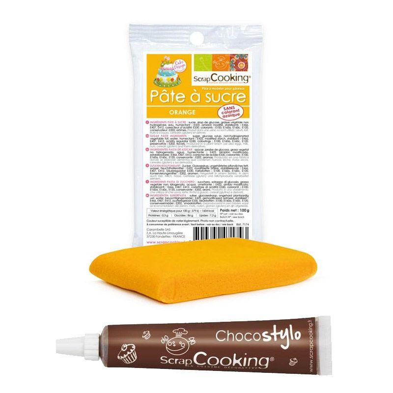 Stylo chocolat + Pâte à sucre orange 100 g Scrapcooking