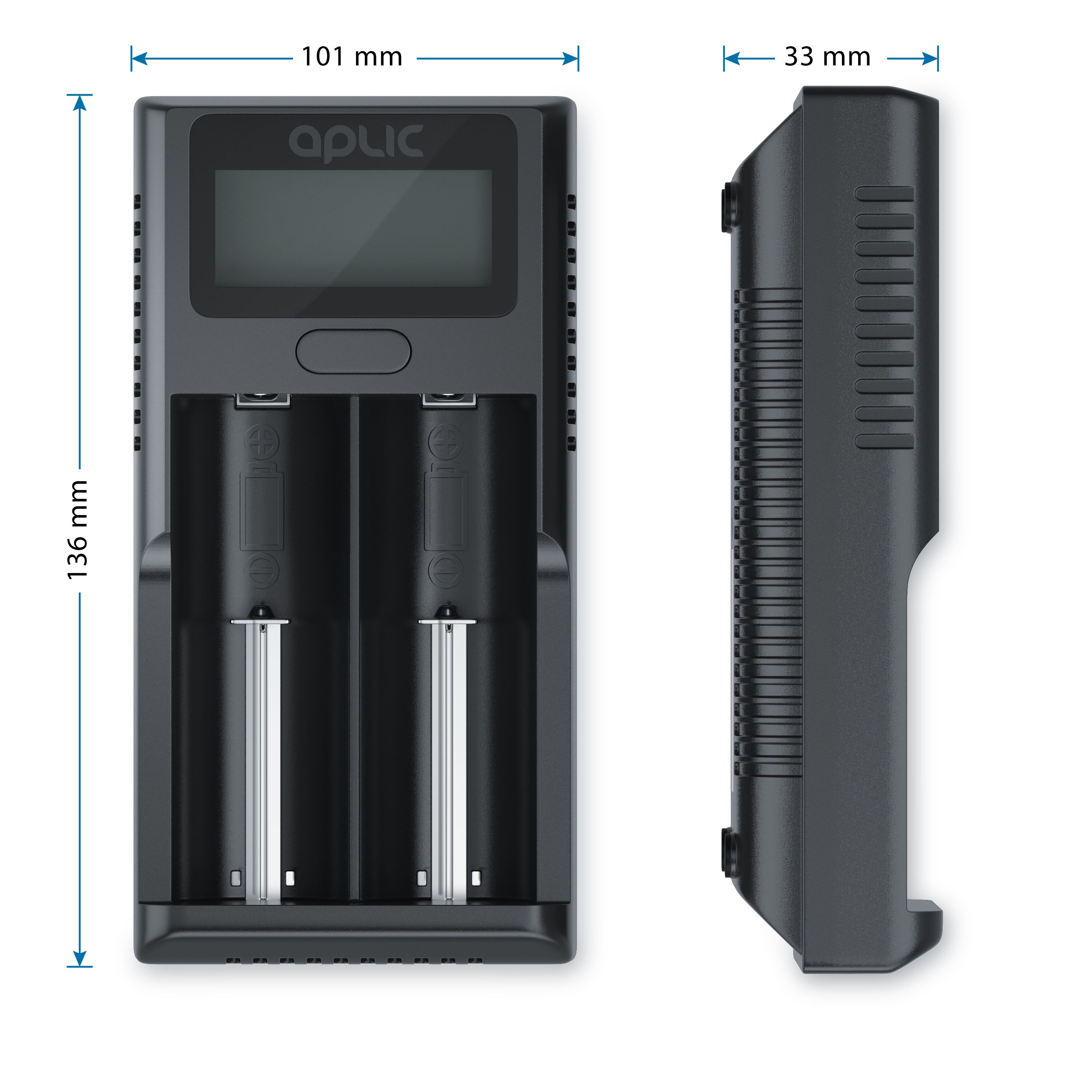 Aplic Batterie-Ladegerät 2000 mA, USB, LCD Display, für wiederaufladbare 3,7V + 3,6V Li-Ion Akkus