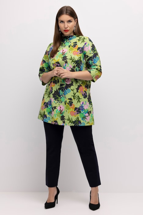 Sweatshirt, Blüten, Oversized, Stehkragen, Halbarm