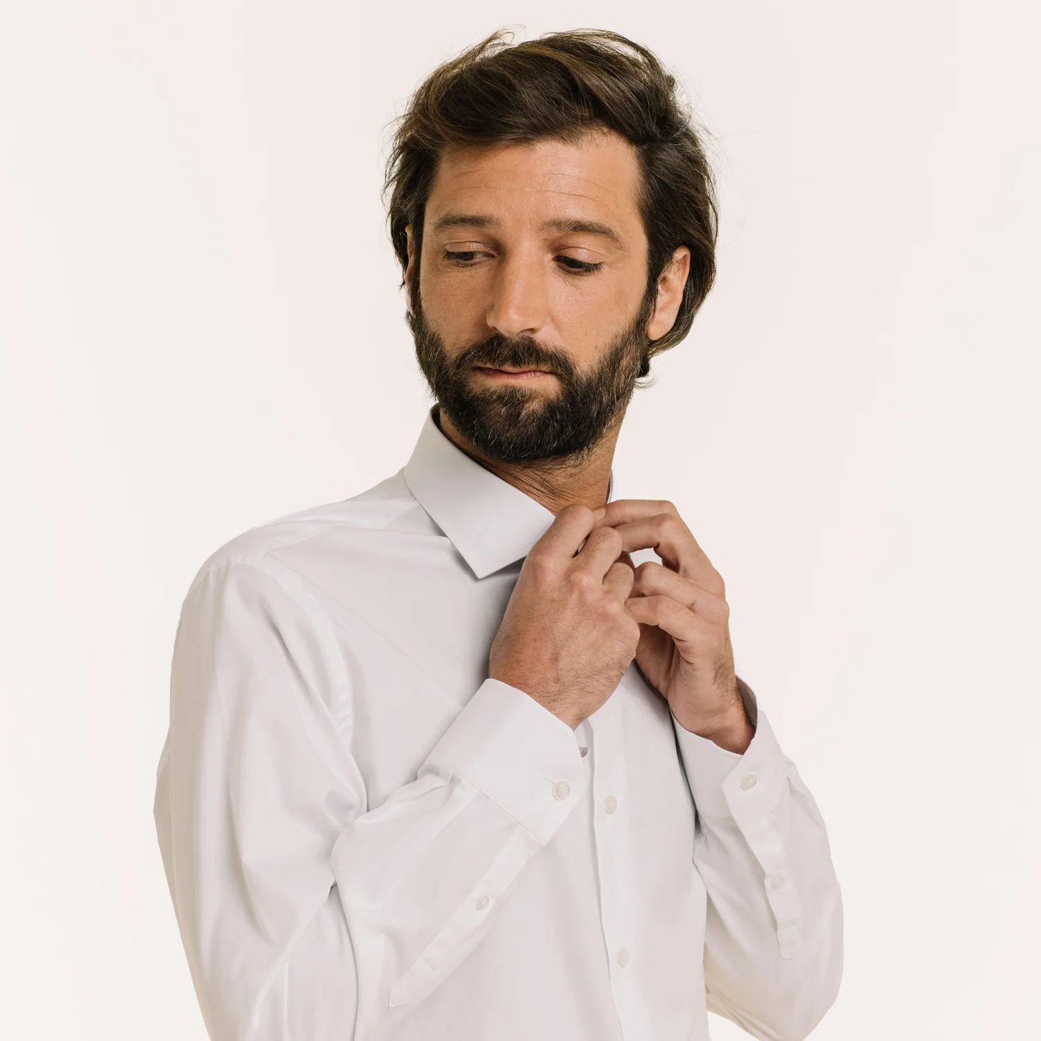 Fitted white double-twisted Oxford shirt