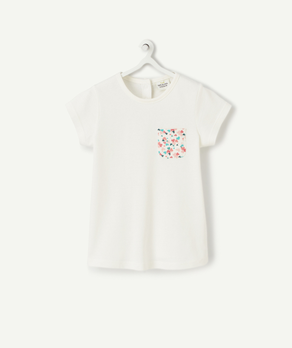T-SHIRT BÉBÉ FILLE EN COTON BIOLOGIQUE BLANC AVEC IMPRIMÉ COEURS