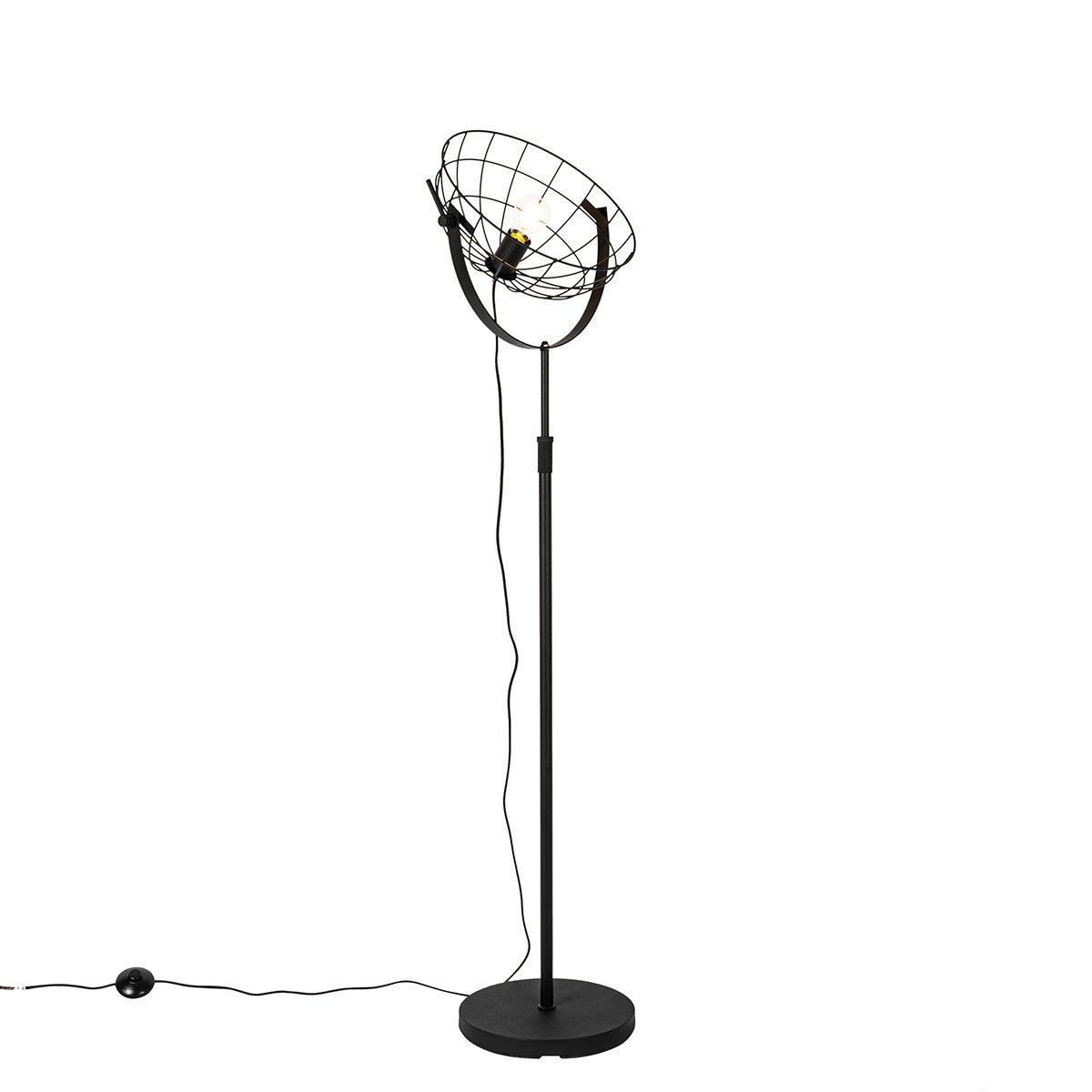 QAZQA - Industrieel I Vintage I Vloerlamp I Staande lamp I Lamp I Licht Zwart 35 cm Verstelbaar - Hanze I Woonkamer I Slaapkamer - Staal Rond - LED Geschikt E