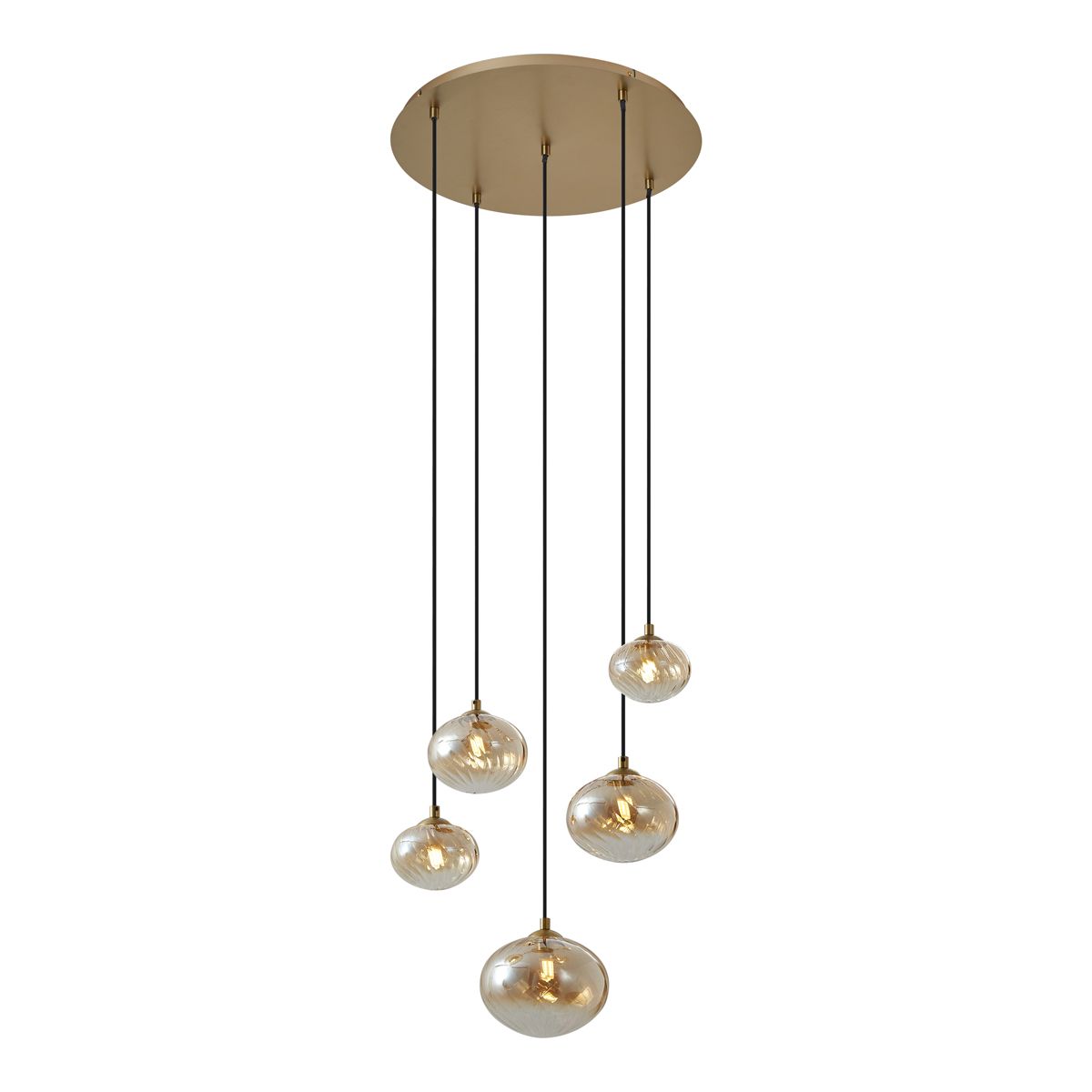 Art Deco hanglamp goud met amber glas - Jia