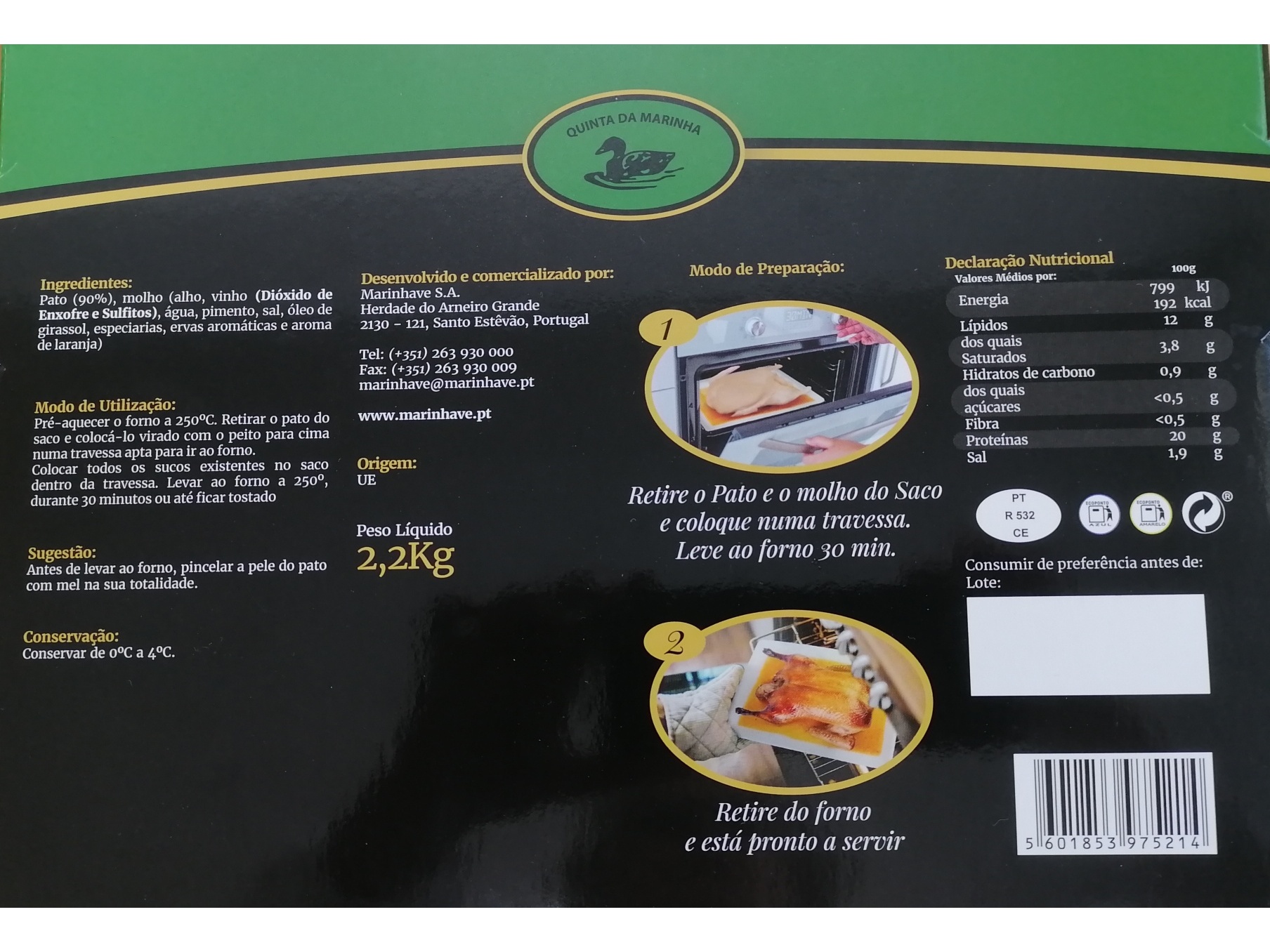 PATO INTEIRO CONFITADO QTª MARINHA 2.2 KG