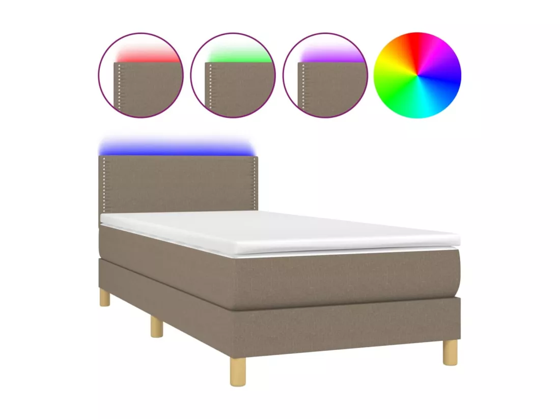 Sommier tapissier avec matelas et LED Taupe 90x190 cm Tissu