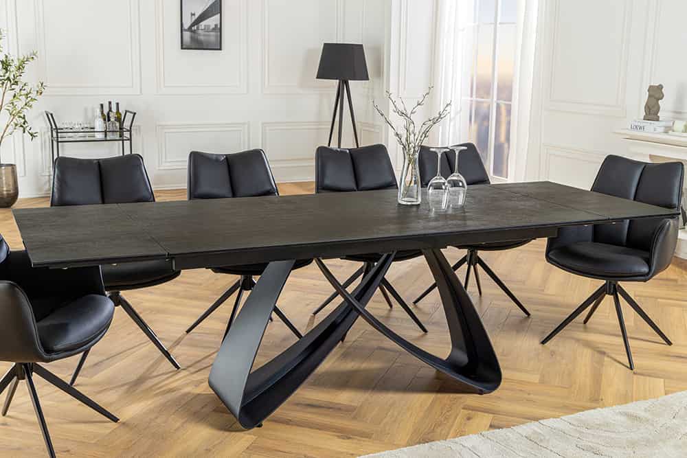 Ausziehbarer Esstisch INFINITY 180-260cm rost Keramik Marmor schwarz Metall