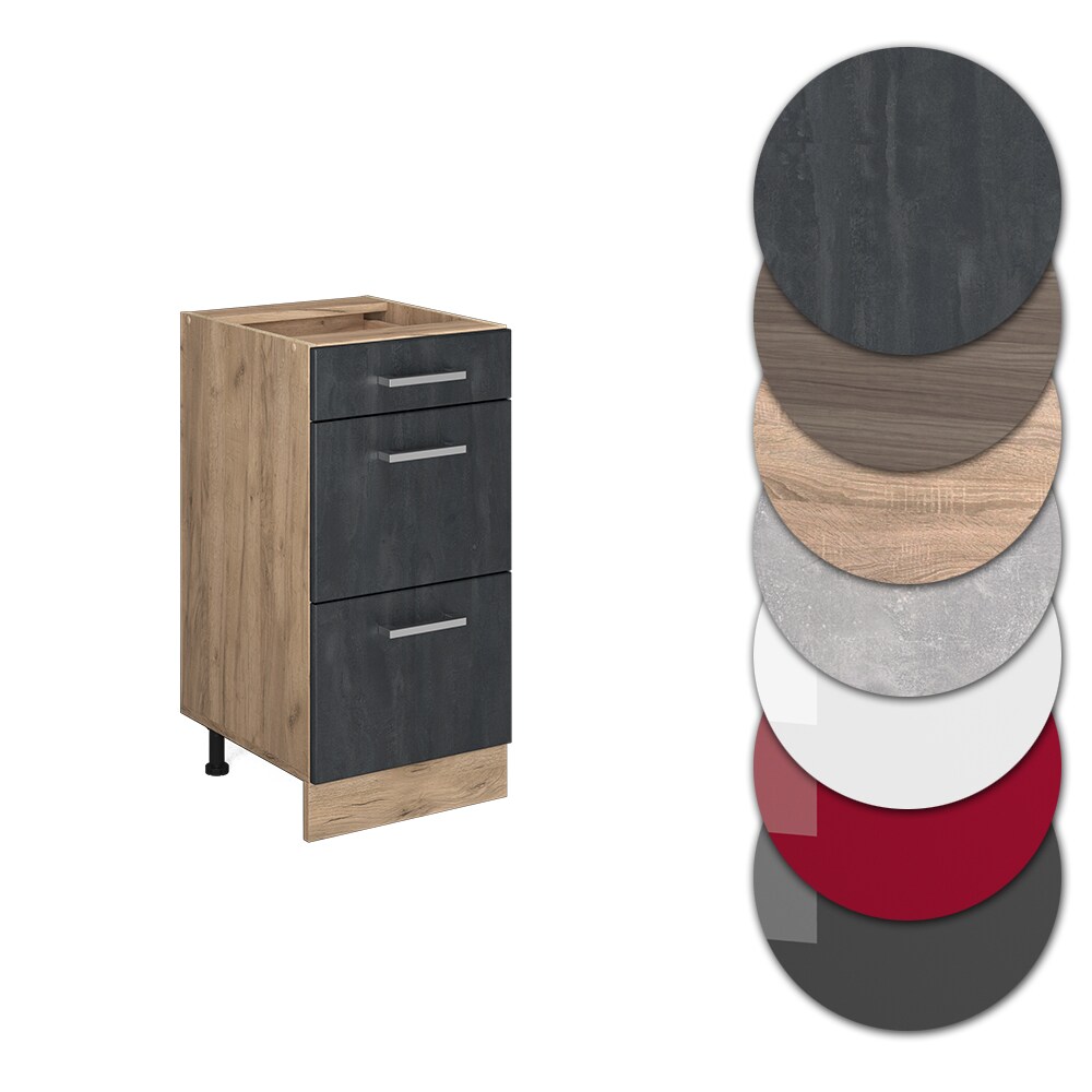 Vicco Schubladenunterschrank R-Line Schwarz Beton Eiche 40 cm mit Arbeitsplatte Anthrazit