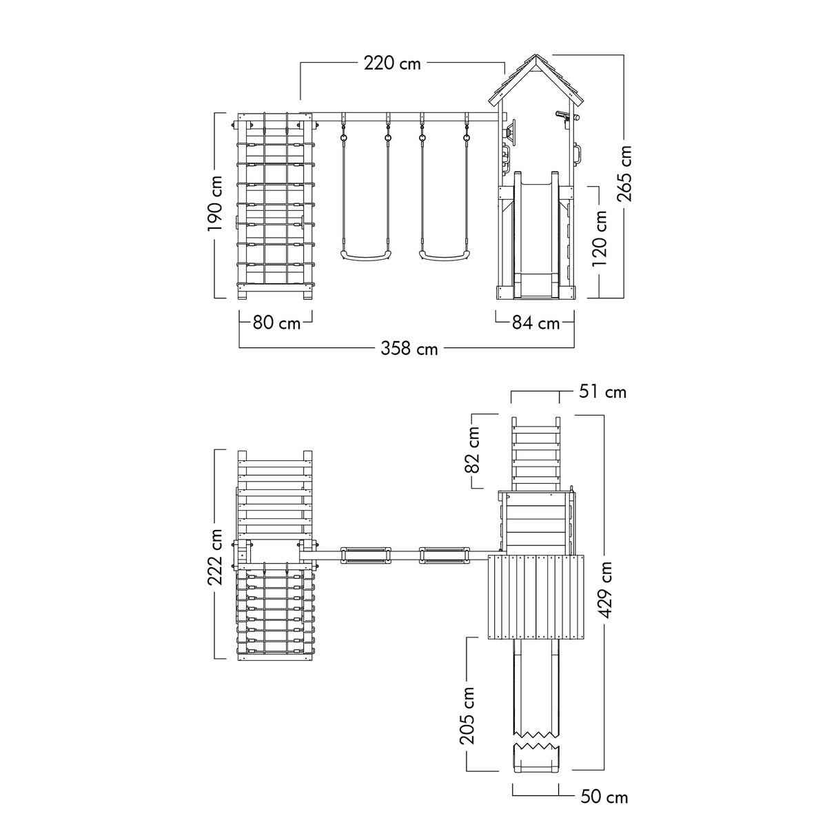WICKEY RocketFlyer speeltoren klimtoestel met schommel en glijbaan, klimtoren met zandbak, klimuitbreiding en speelaccessoires - rood