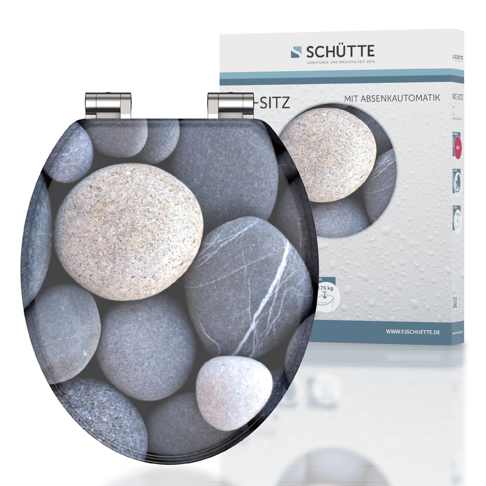 SCHÜTTE WC-Sitz Grey Stones Holzkern Absenkautomatik inkl. Befestigungsmaterial