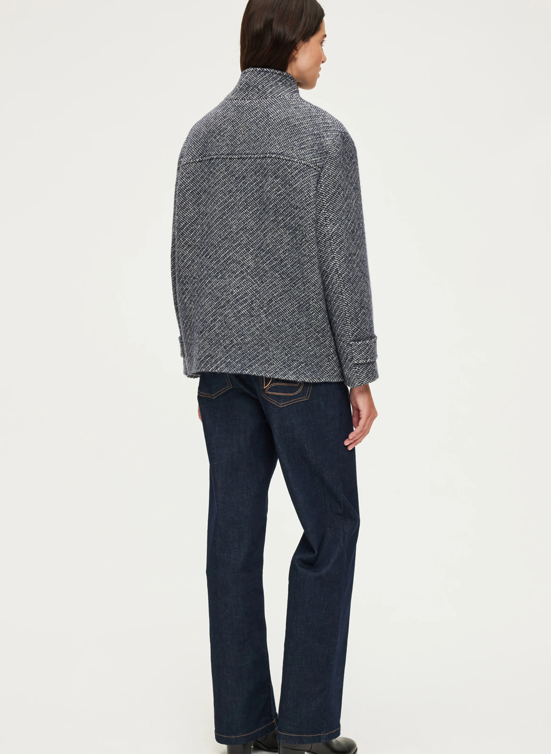 LYSIANE - Manteau col rond en laine vierge| Bleu