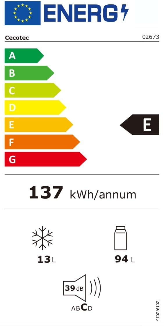 Cecotec Mini Réfrigérateur 107 L Bolero CoolMarket TT 107 White, Classe Énergétique E, Économie d'Énergie, Porte Réversible, Tiroir Congélateur, Faibl