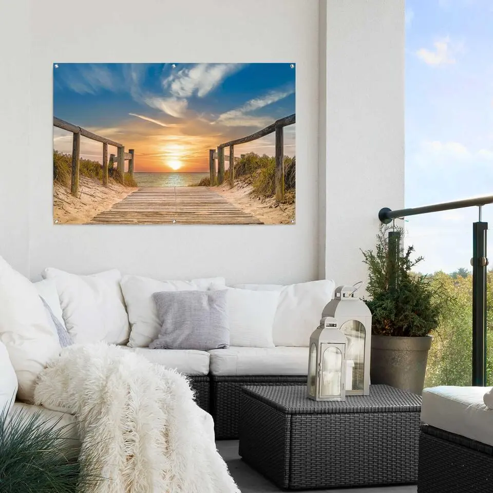 Tuinposter Zonsondergang aan het Strand - 80x120cm - Beige