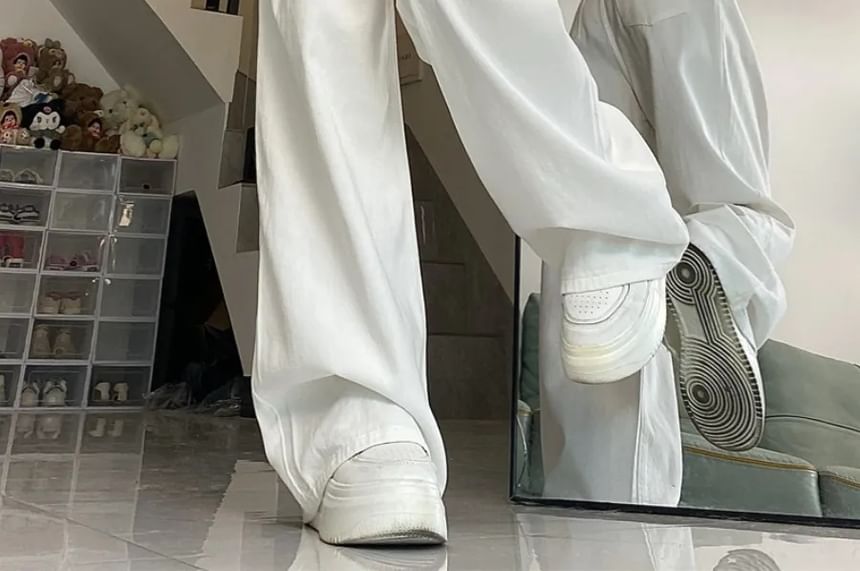Hanji - Lage taille effen wijde jeans