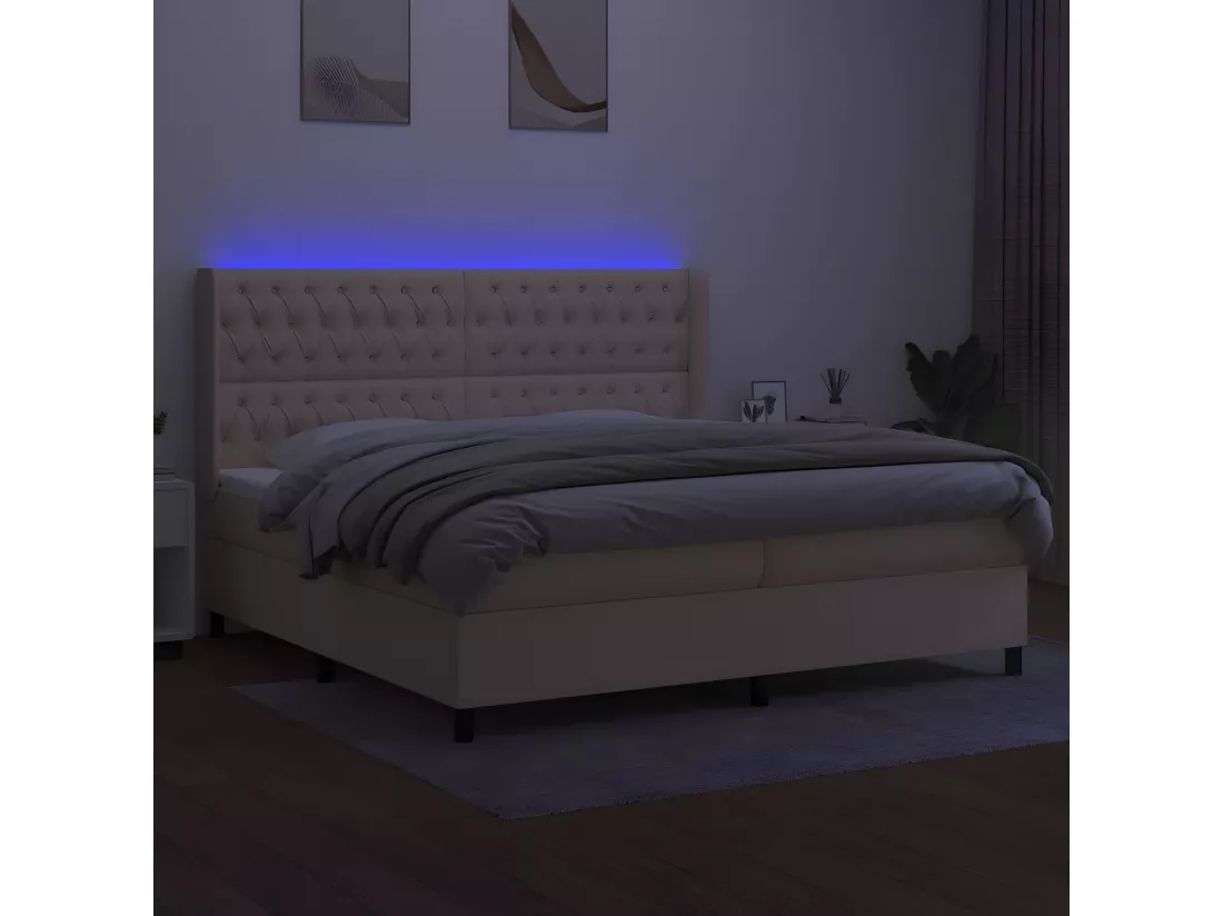 Sommier tapissier et matelas et LED Crème 200x200 cm Tissu
