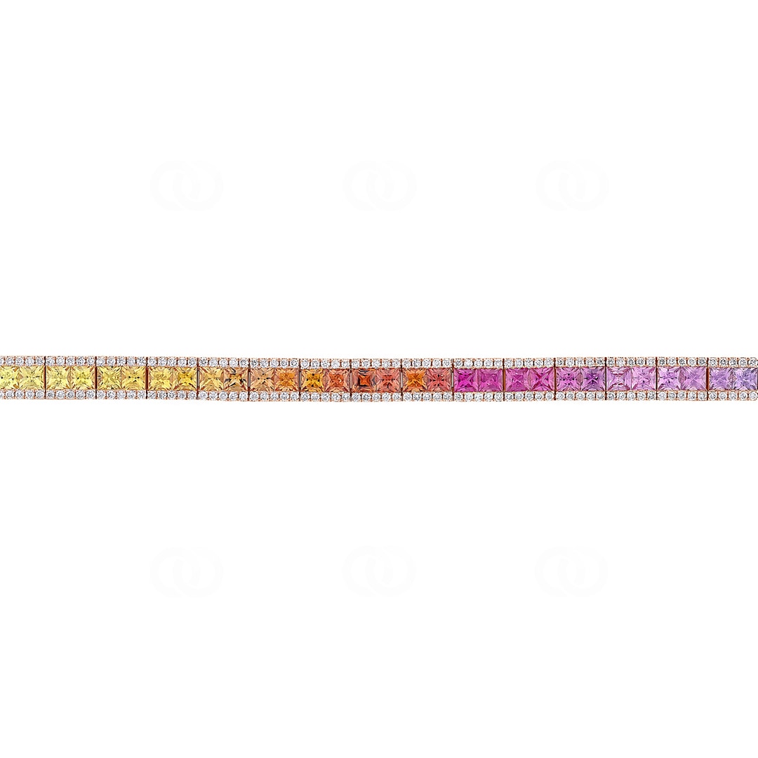 Rainbow Saphir Tennisarmband 750/18 K Roségold mit Diamanten 1.21 ct H/si