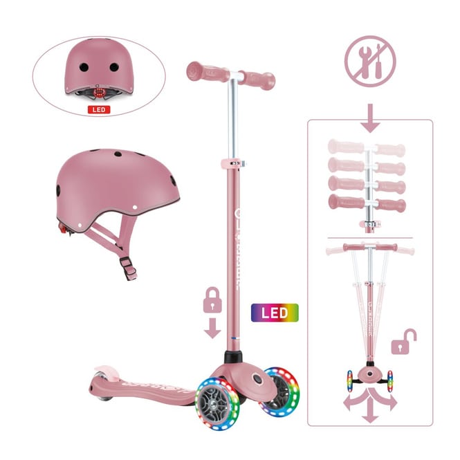 Globber - Scooter Primo Plus Lights - inkl. Helm - rosa