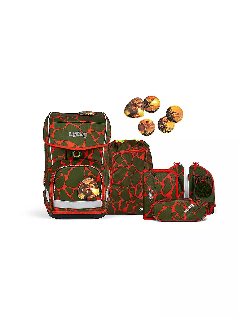 ERGOBAG Schultaschen Set 6tlg CUBO Light Lumi - FeuerspeiBär  olive
