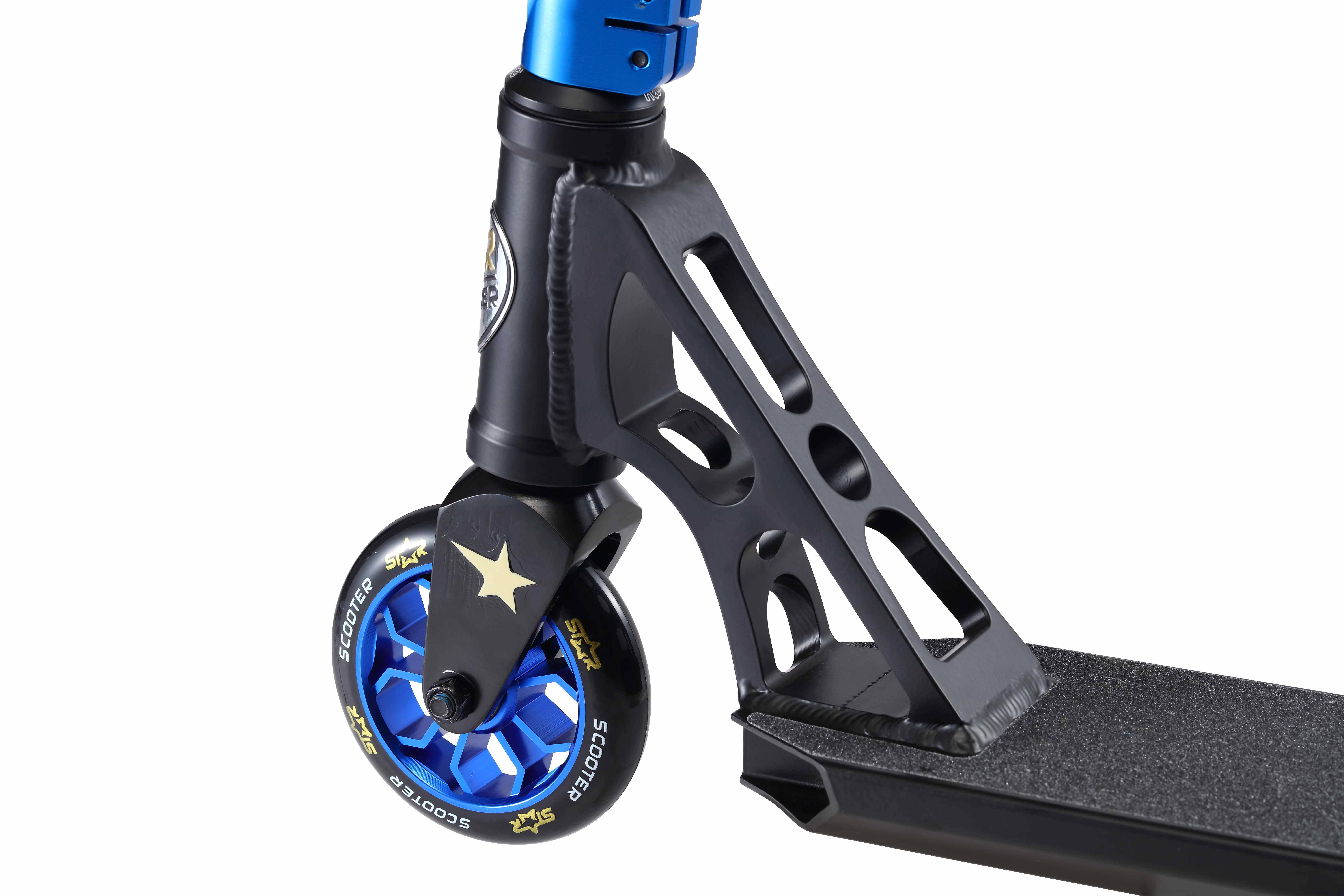 STAR SCOOTER Freestyle Jump alu stuntstep, 110mm Pro Trick Roller, zwart blauw