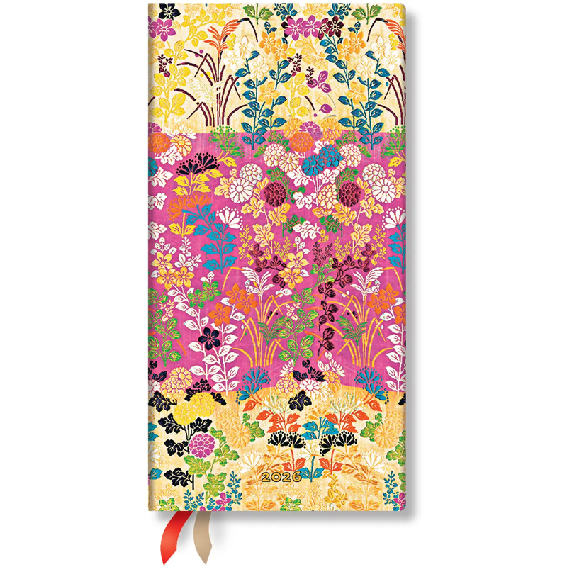 Paperblanks Agenda 2026 Schlank, Kara-ori Pink, Hardcover, 1 Woche / Seite + 1 Seite Notizen