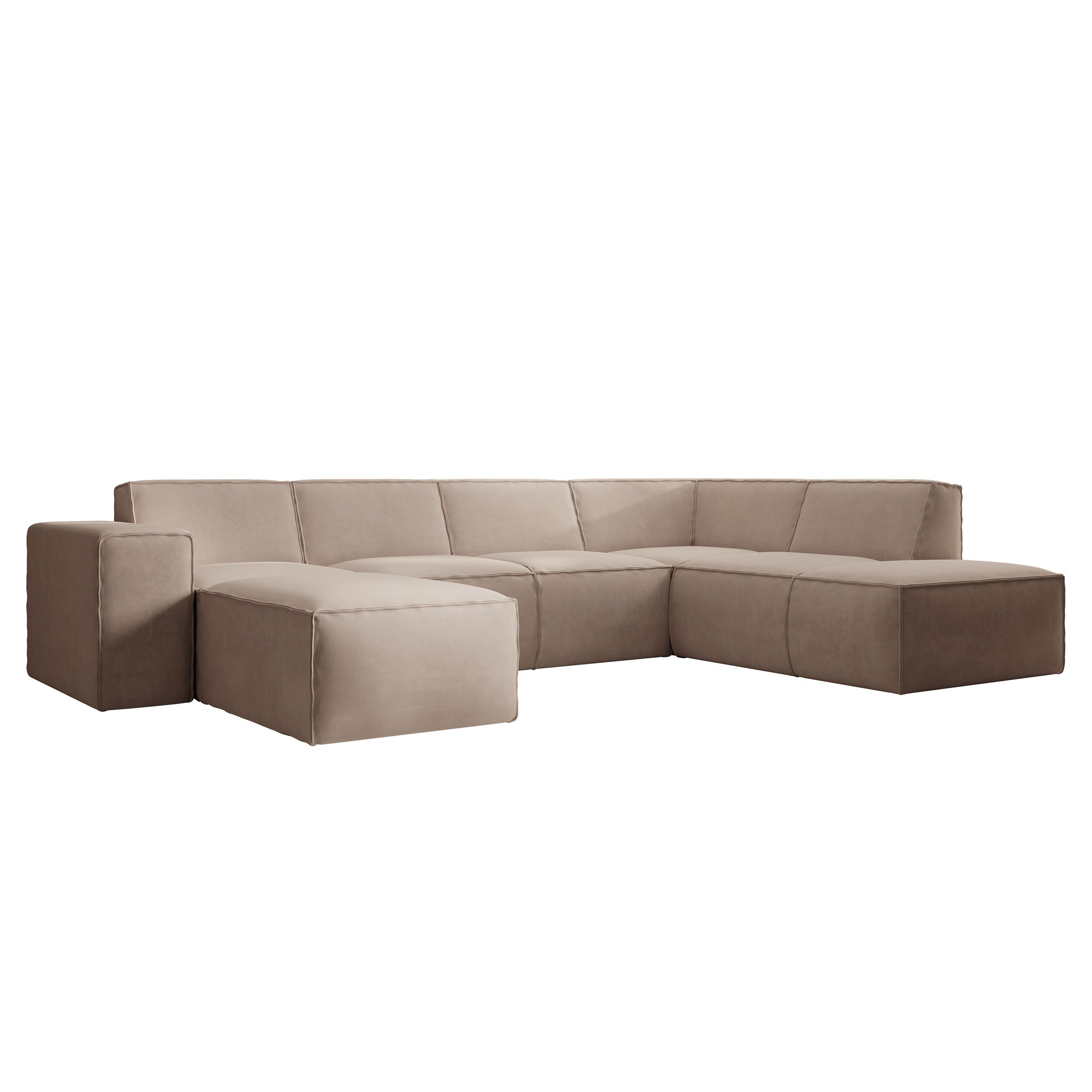 Monet XL - Hoekbank 5-zits met chaise longue - Stof beige - Links 334x216x79 cm