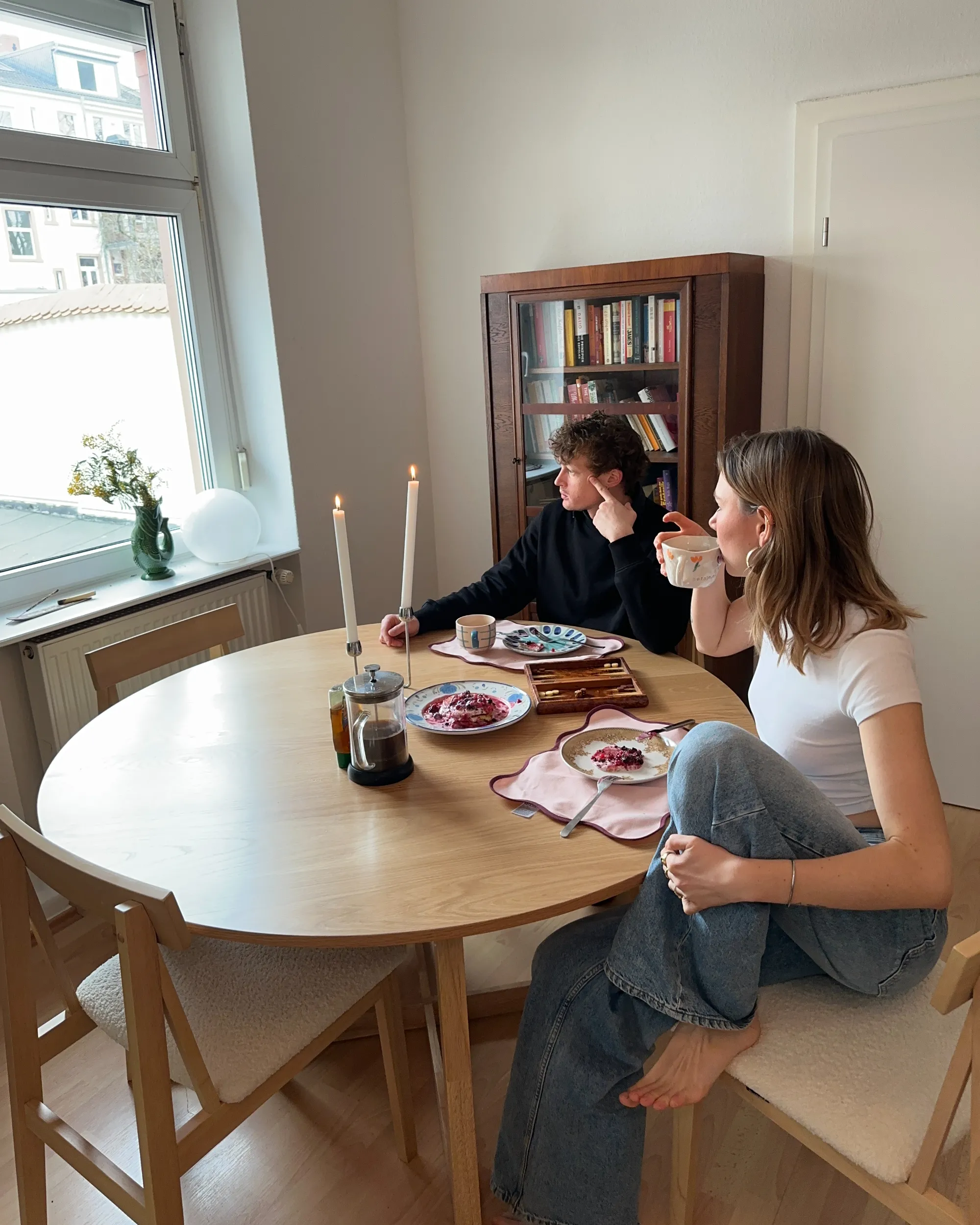 Set van 2 eetkamerstoelen ISLE Hout Lichtbruin/beige