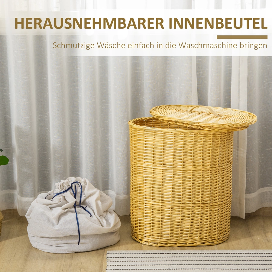 HOMCOM Wäschekorb mit herausnehmbarem Wäschesack natur