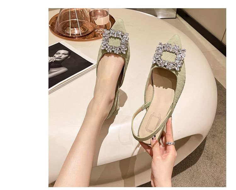 Terute - Puntige sandalen met strass-steentjes en dikke hak