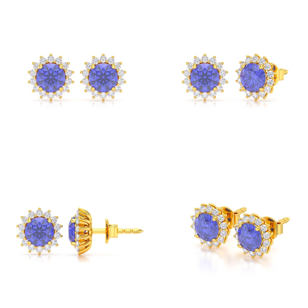 Boucles d'oreilles ADEN Or 585 Jaune Tanzanite et Diamant 2.61grs