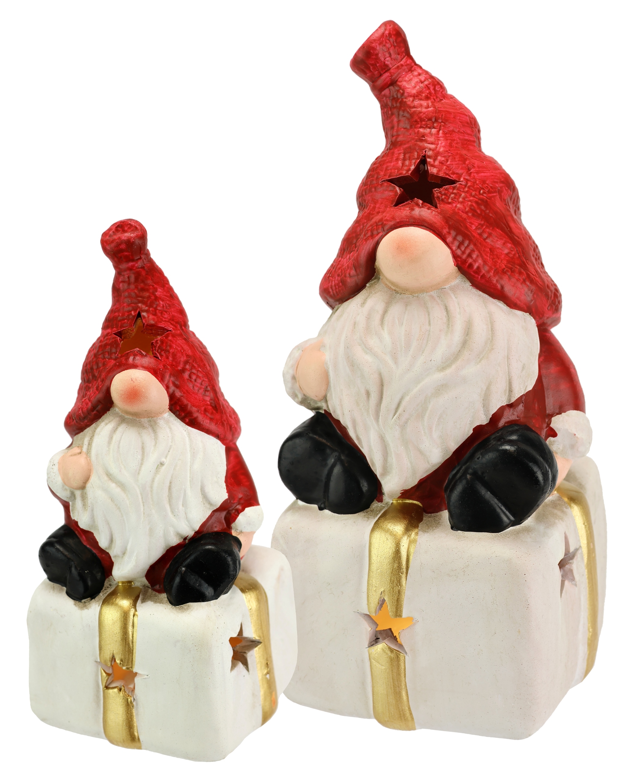 I.GE.A. Dekofigur »Wichtel auf Geschenk« Mit LED 2er Set Weihnachtsdeko Kunstfigur Deko Statue Skulptur