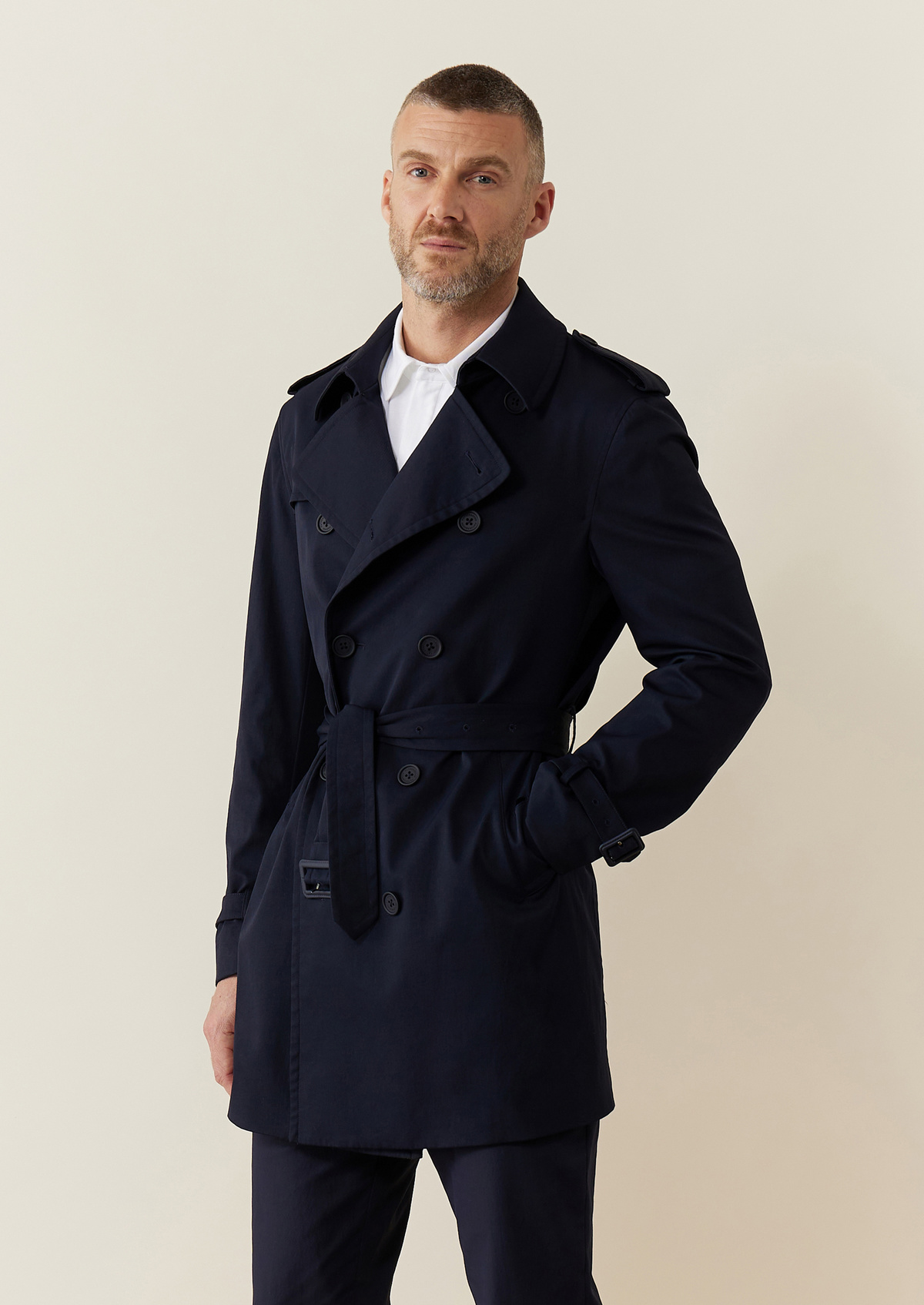 Trench Irrésistible croisé double boutonnage uni bleu marine