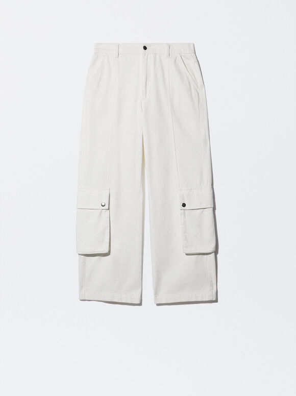 Calça cargo jeans - Branca