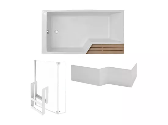 Pack baignoire bain douche 160 x 90 JACOB DELAFON Neo version gauche + tablier + pare bain chromé