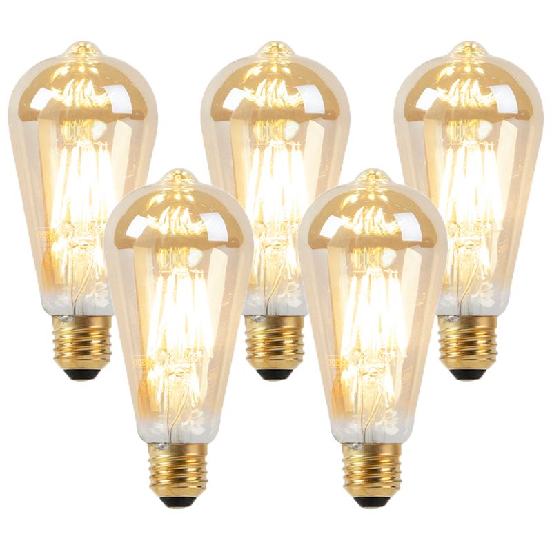 Set van 5 E27 LED lampen dim to warm goud 8W 806 lm 2000-2700K