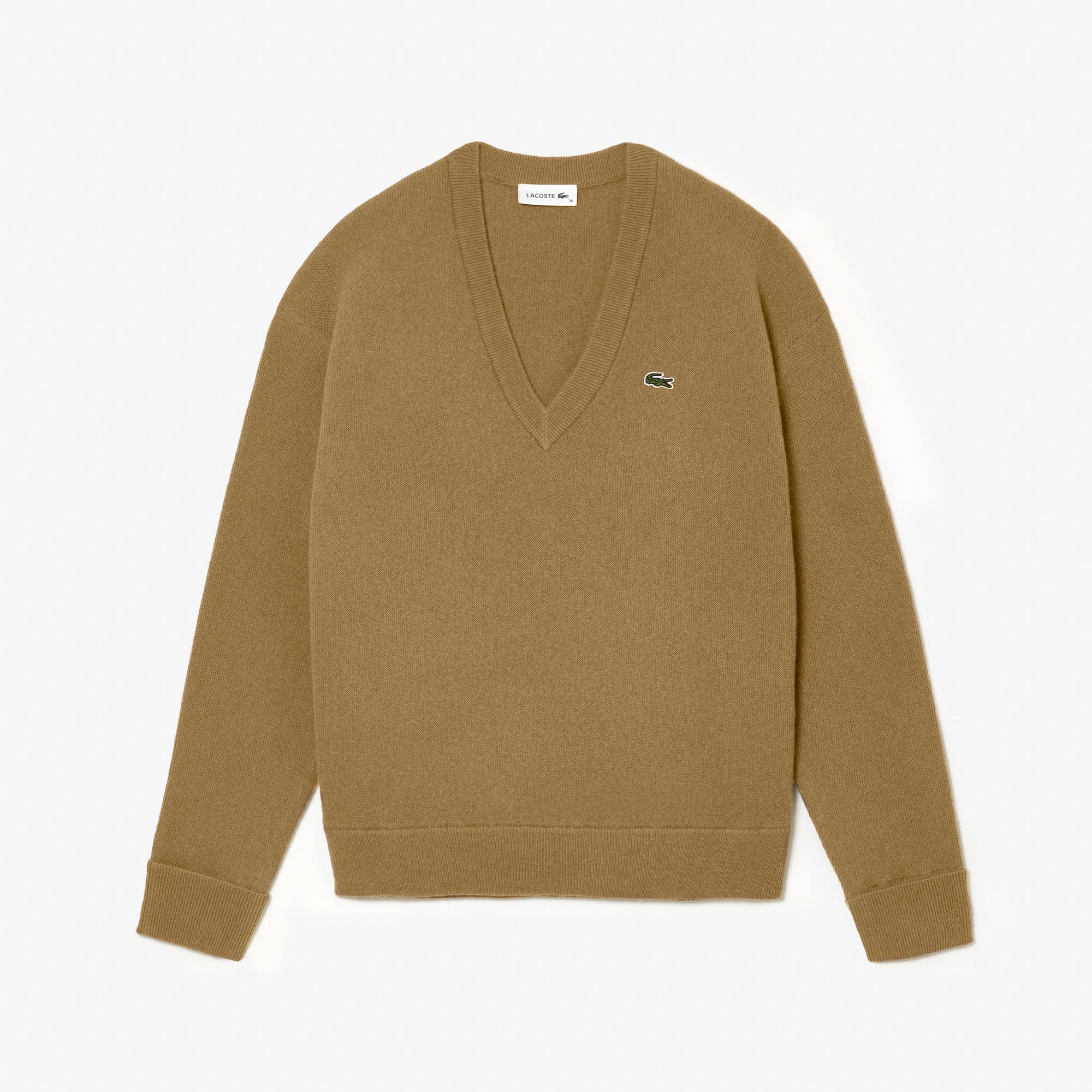 Pull femme Lacoste col en V uni en laine Pullovers - Marron - Lacoste - Femme