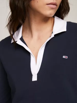 Vestido polo curto de malha com gola contrastante