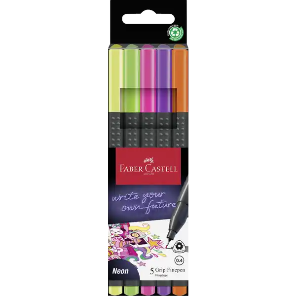 5er Set Finepen Grip 0.4, neon