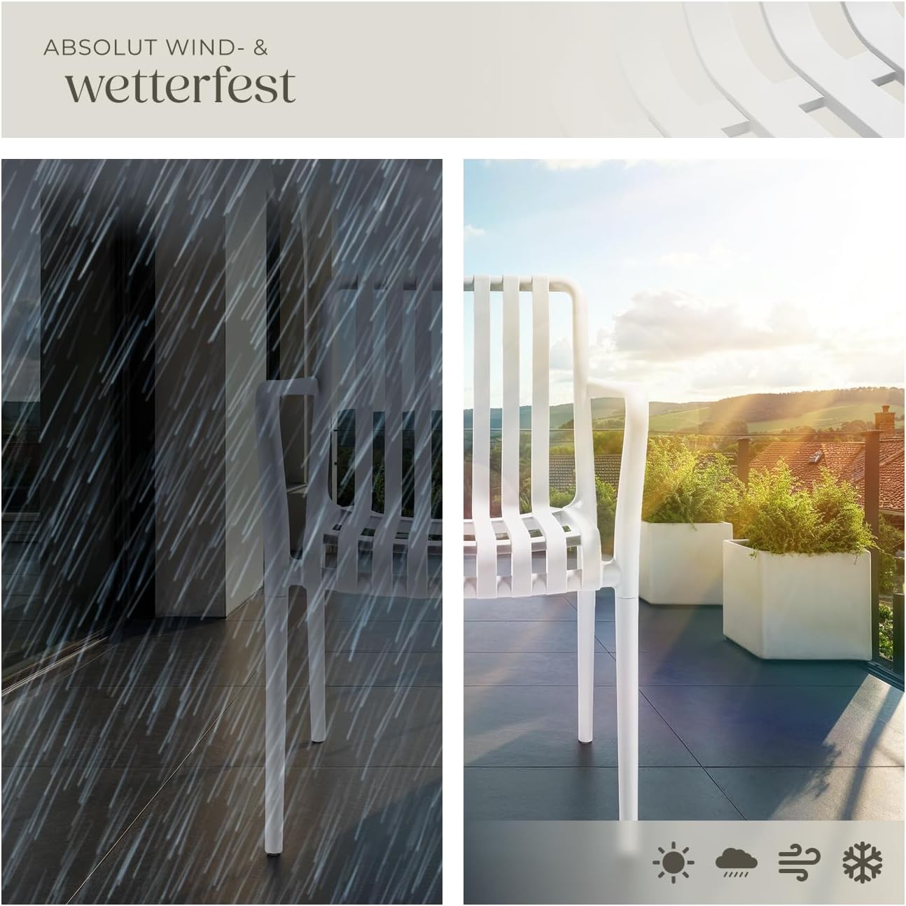 tectake® Gartenstühle stapelbar, Gartenmöbel Set, Balkon Möbel, Bistro Set, Sessel, Outdoor Möbel, Balkonmöbel, Terrassenmöbel - weiß, 6er Set