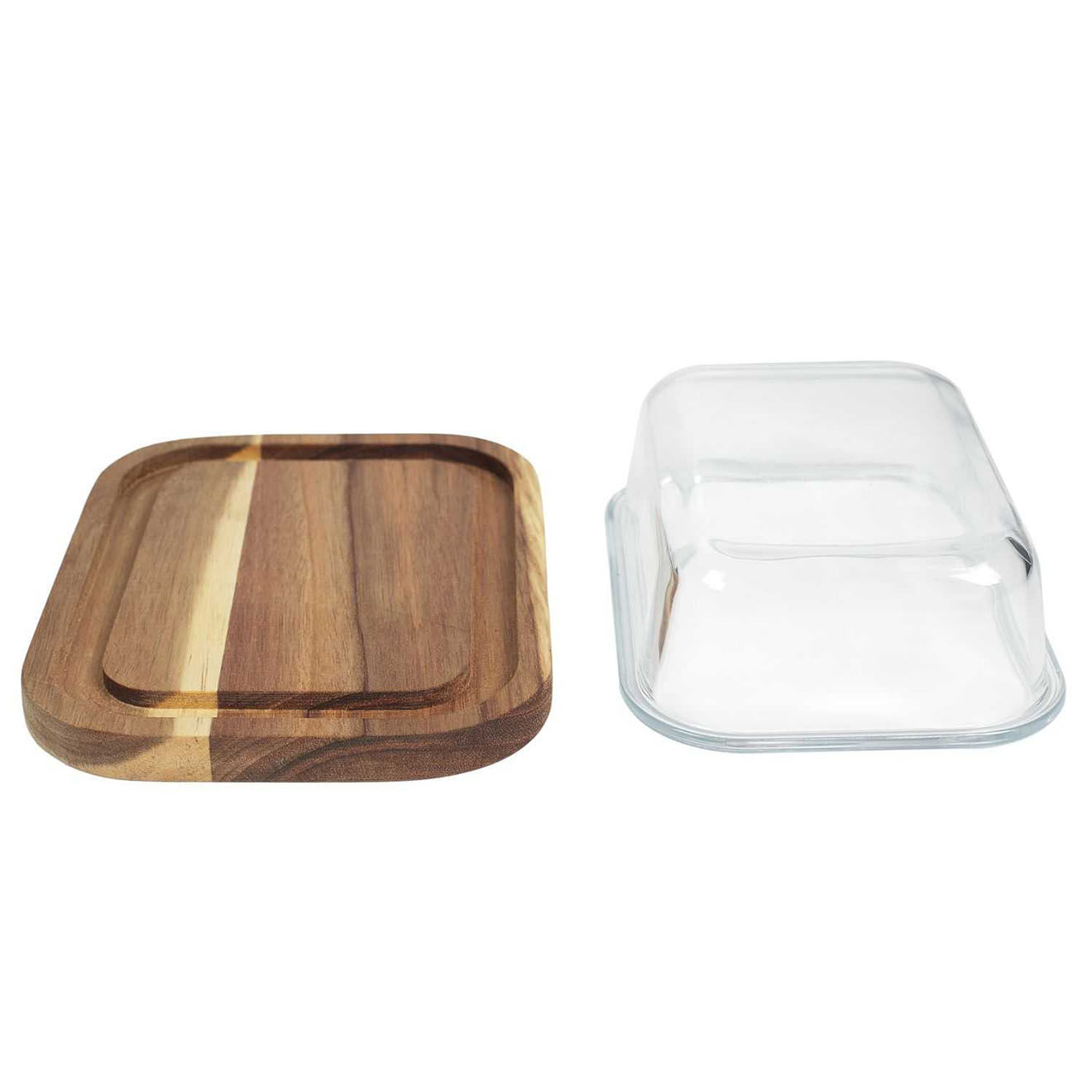 Home Deco Factory Beurrier en verre et acacia natural