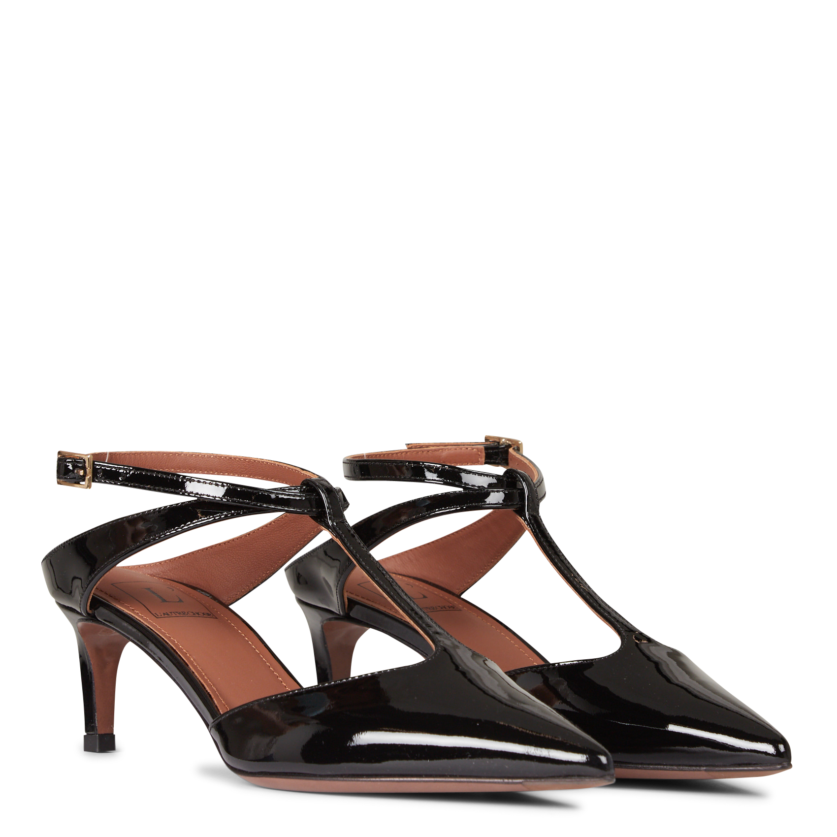 Sandales à talon haut vernis en cuir| Noir