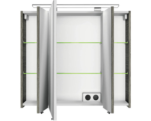 3-delige badkamermeubelset Pelipal xpressline 4010 BxHxD 84 x 200 x 45 cm, fronten in grafietstructuur (horizontaal patroon), met witte keramische wastafel en keramische badmeubel, wastafelkast, spiegelkast met LED-verlichting, chromen grepen, 4010.0