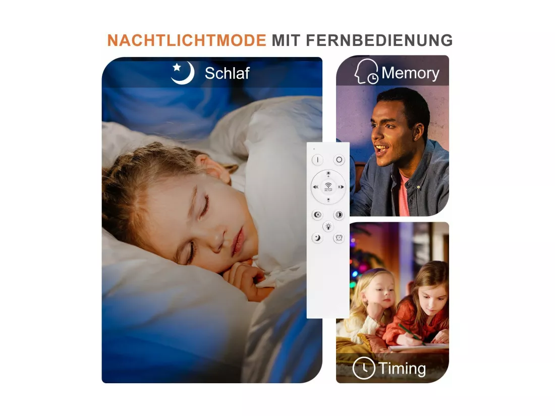 NETTLIFE Plafonnier LED Ovale 48 W Dimmable Blanc avec Télécommande 3000 K - 6500 K Moderne pour Chambre à coucher Chambre d'enfant Bureau
