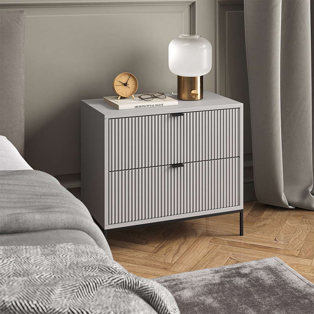 Vicco Nachtkommode Eliza, Grau 66 x 36 cm, Nachttisch mit 2 Schubladen, modern