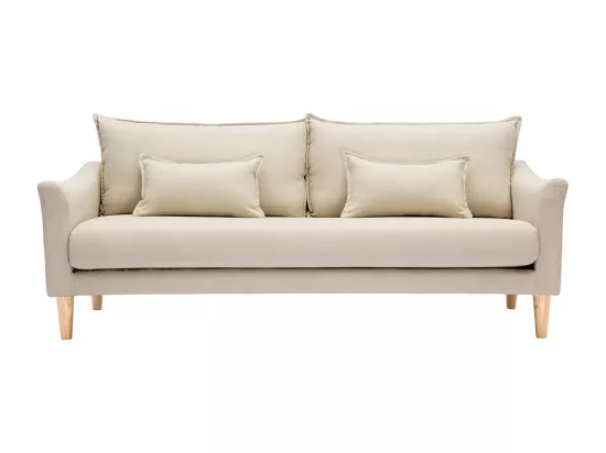 Canapé scandinave 3 places en tissu beige et bois clair KATE