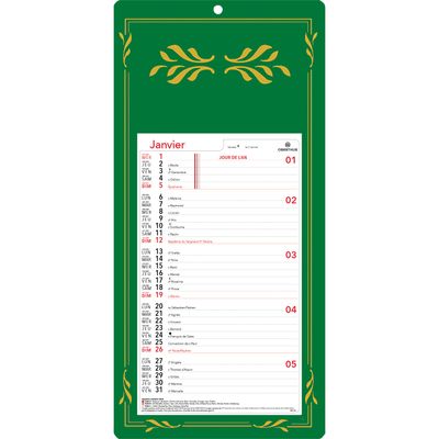 Calendrier mensuel en papier sur plaque skytos - 20 x 41 cm - disponible dans différentes couleurs - Oberthur