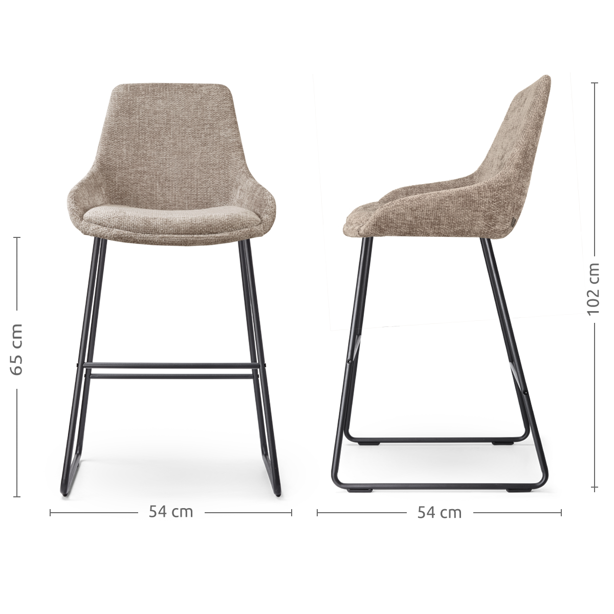 Nolon Nino-Isa Barkruk Bruin - Stof - Zwart Onderstel - 65 cm